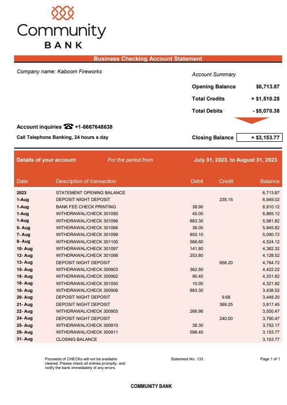  East West Bank firm account statement 